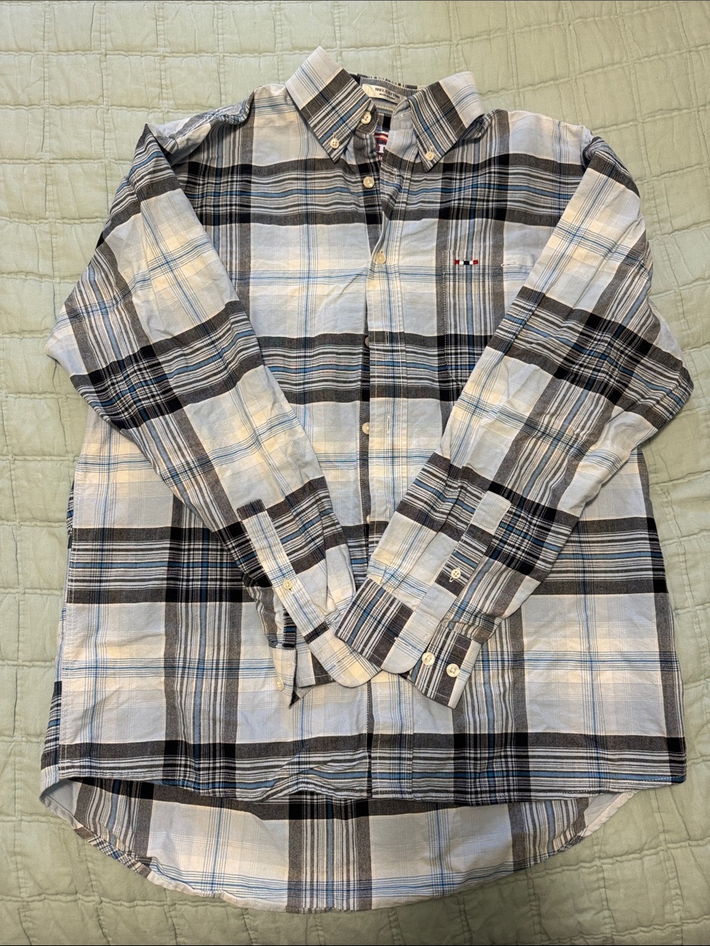 Larro Shirts, Black & Light Blue Plaid Button-Down Shirt